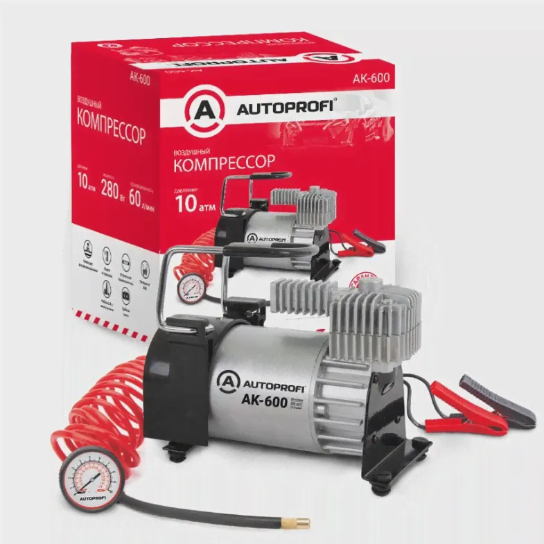 Компрессор воздушный AUTOPROFI, 60 л./мин., 12V/23A, 280W, шланг 3 м., шнур питания 3 м. Артикул: AK-600-0